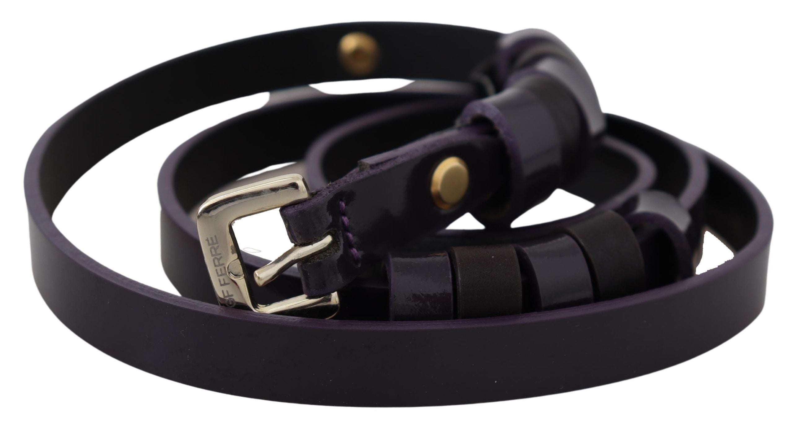 GF Ferre Chic Black Leather Belt with Chrome Silver Tone Buckle - ACCEXO