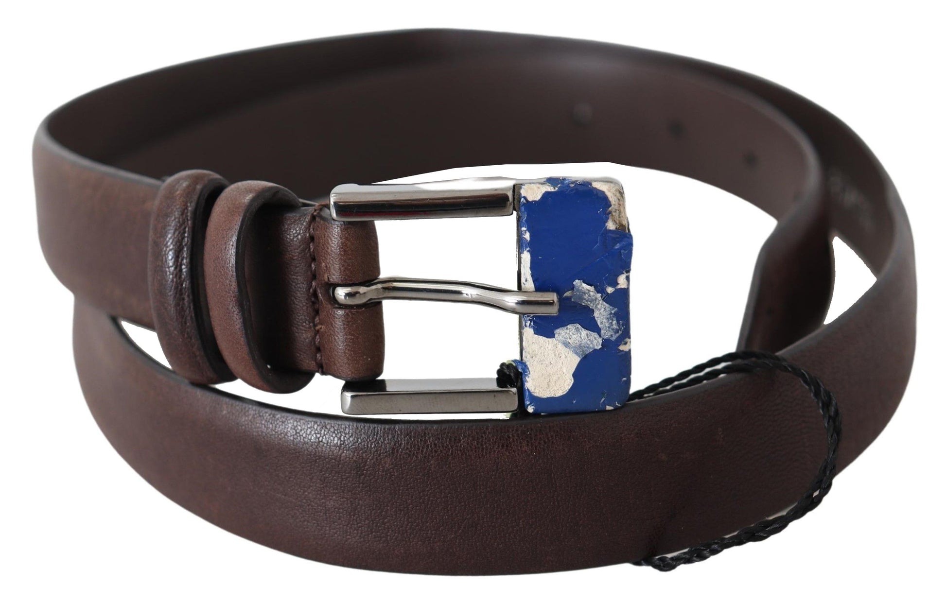 Costume National Elegant Brown Leather Classic Belt with Silver-Tone Buckle - ACCEXO