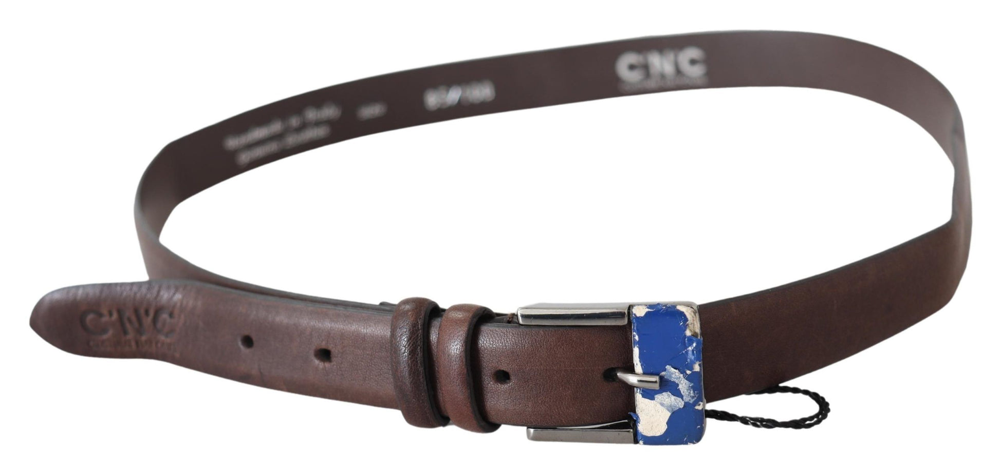 Costume National Elegant Brown Leather Classic Belt with Silver-Tone Buckle - ACCEXO
