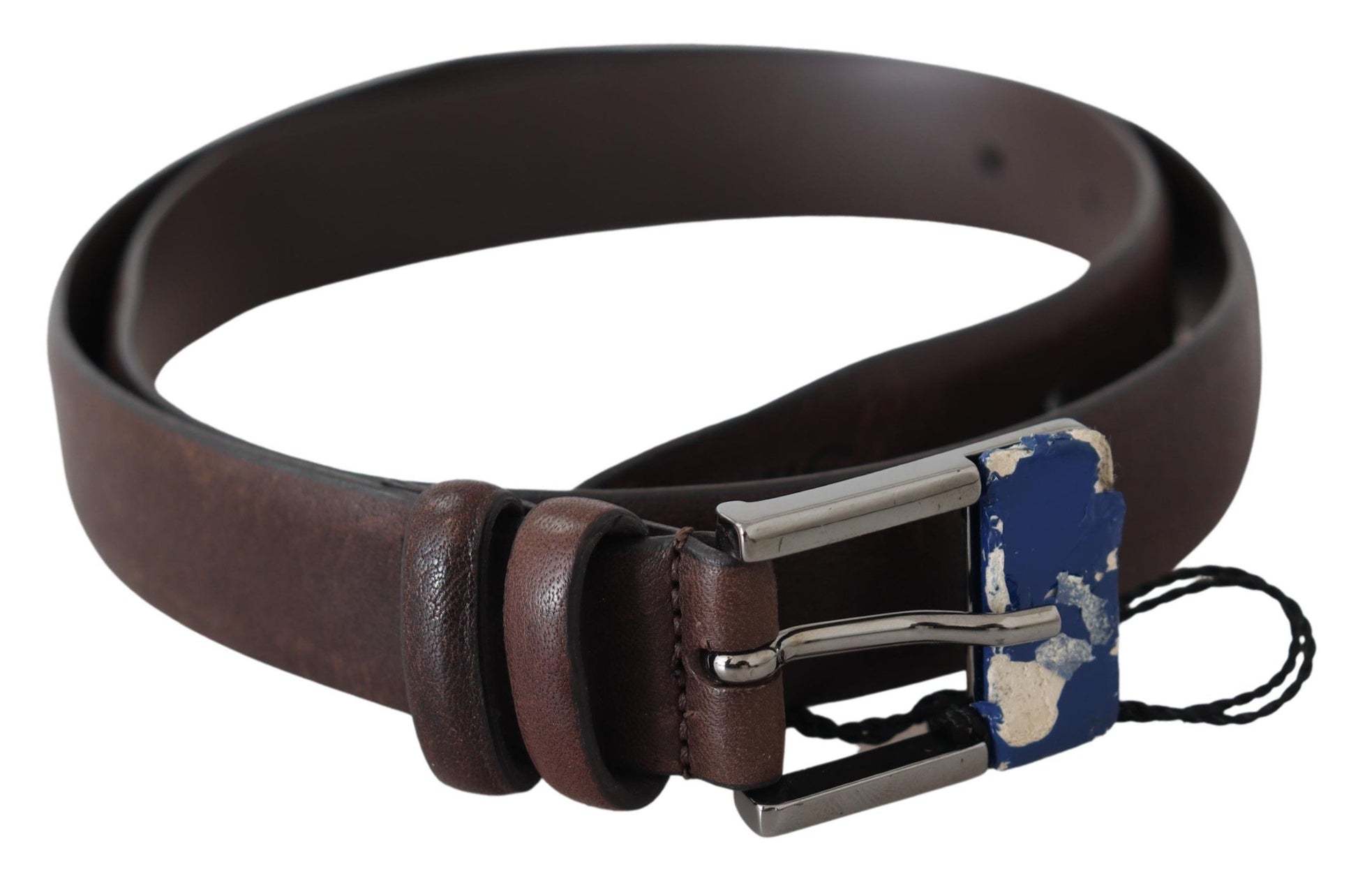 Costume National Elegant Brown Leather Classic Belt with Silver-Tone Buckle - ACCEXO