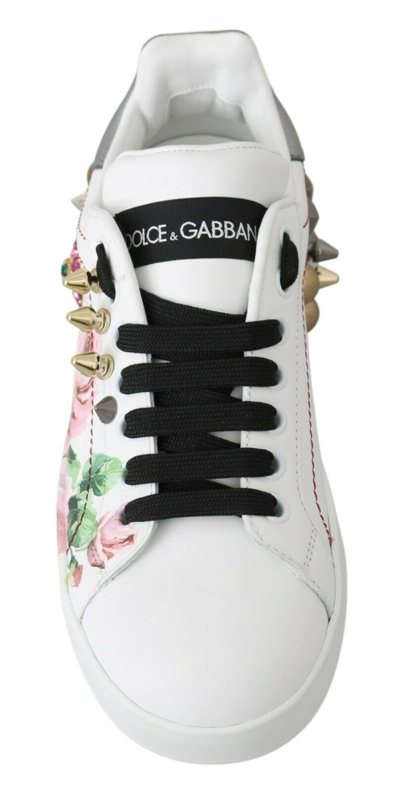 Dolce & Gabbana Floral Crystal-Embellished Leather Sneakers - ACCEXO