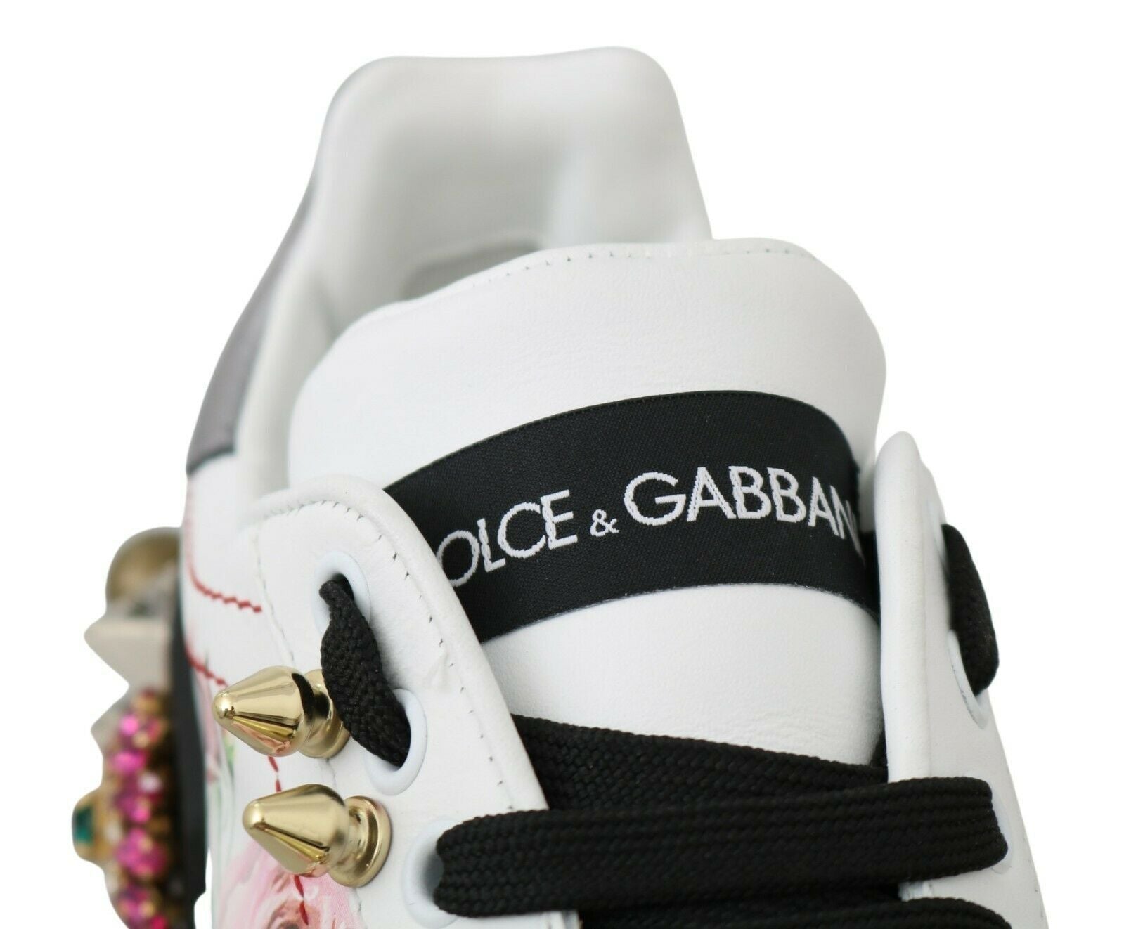 Dolce & Gabbana Floral Crystal-Embellished Leather Sneakers - ACCEXO