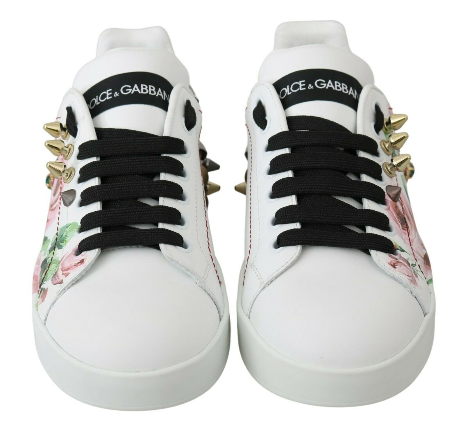 Dolce & Gabbana Floral Crystal-Embellished Leather Sneakers - ACCEXO