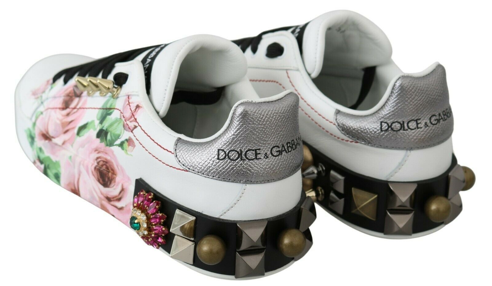 Dolce & Gabbana Floral Crystal-Embellished Leather Sneakers - ACCEXO