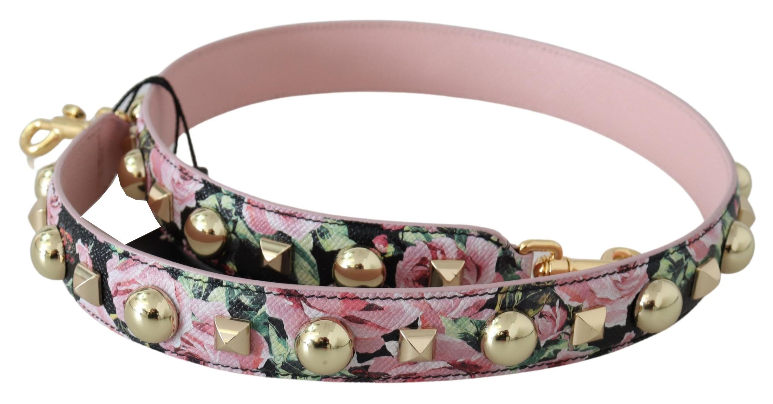 Dolce & Gabbana Floral Gold Stud Leather Strap in Pink - ACCEXO