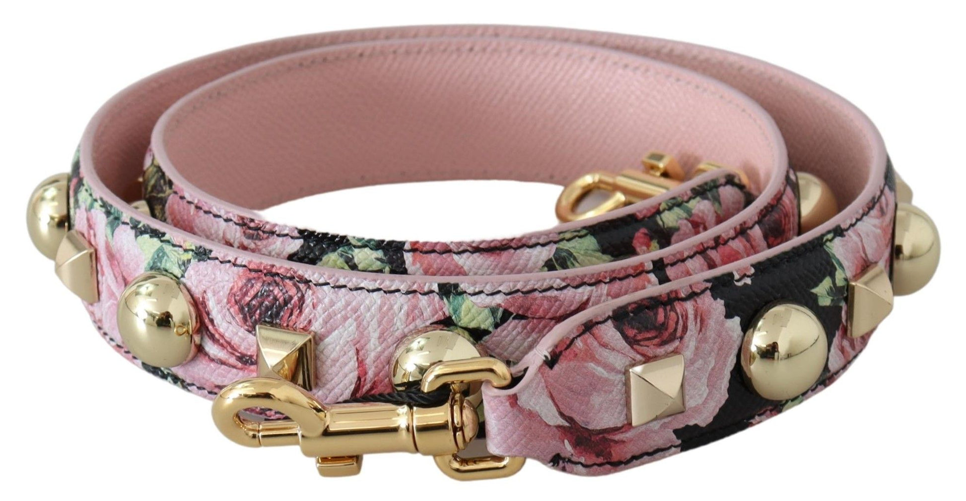 Dolce & Gabbana Floral Gold Stud Leather Strap in Pink - ACCEXO