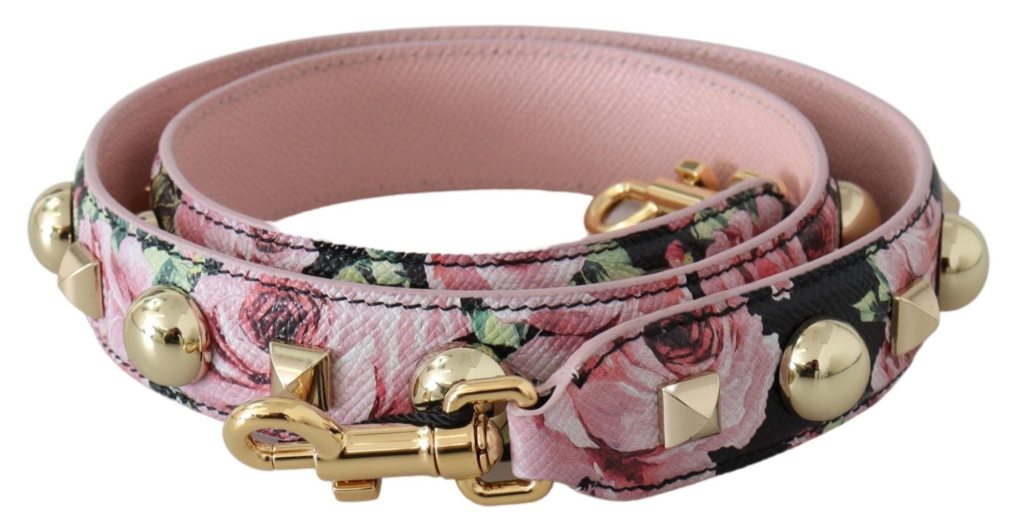 Dolce & Gabbana Floral Gold Stud Leather Strap in Pink - ACCEXO
