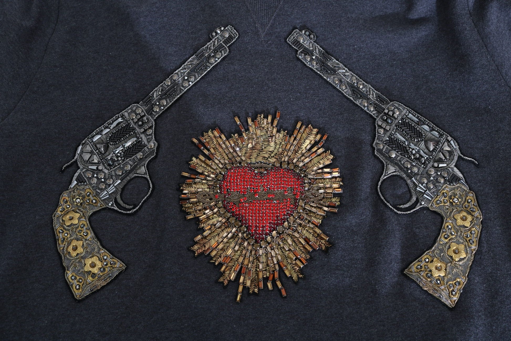 Dolce & Gabbana Gray Crystal Heart Gun Motif Sweater - ACCEXO