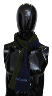 Missoni Blue Green Wool Unisex Neck Wrap Shawl Blue
