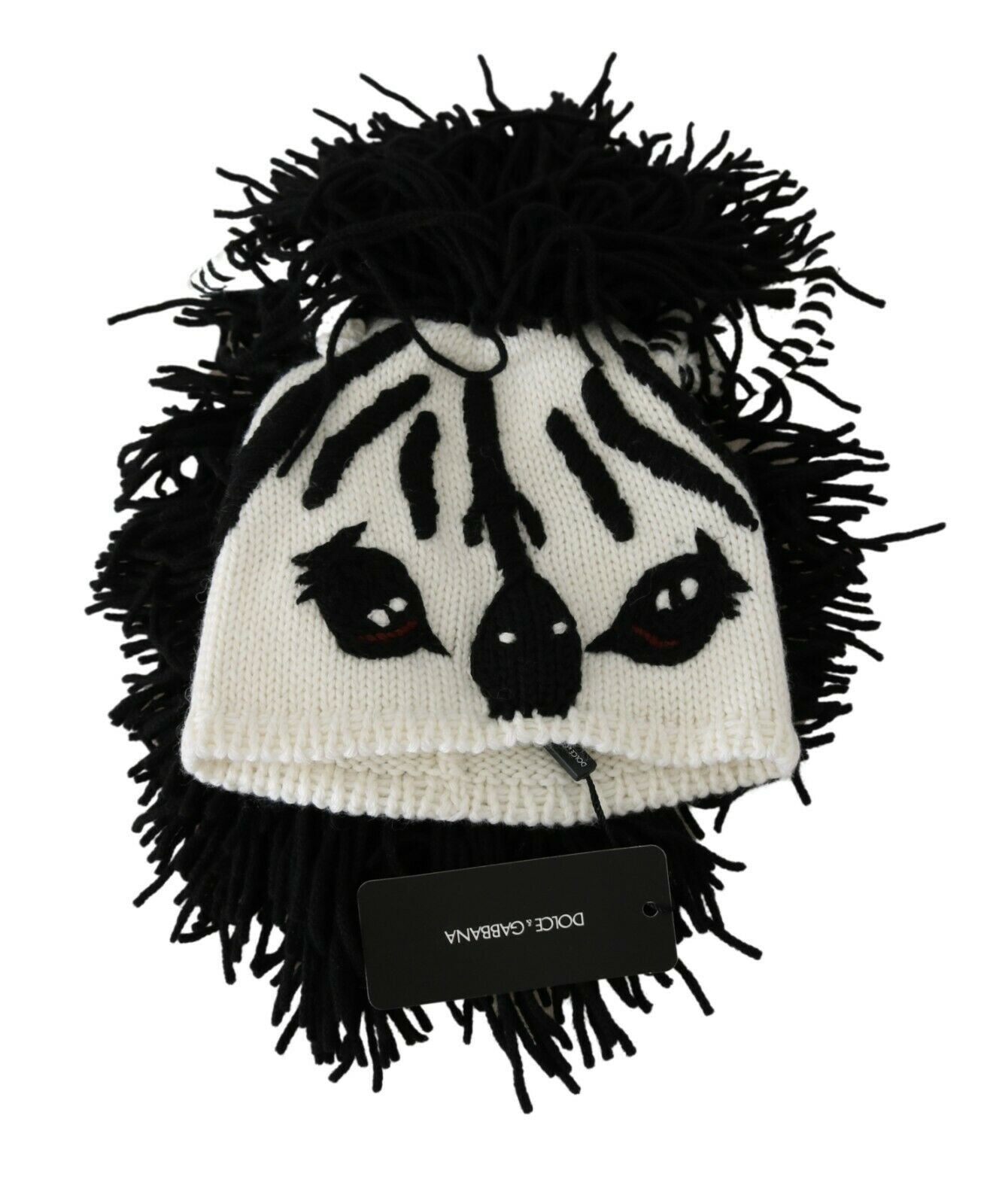 Dolce & Gabbana Black and White Knitted Cashmere Beanie - ACCEXO