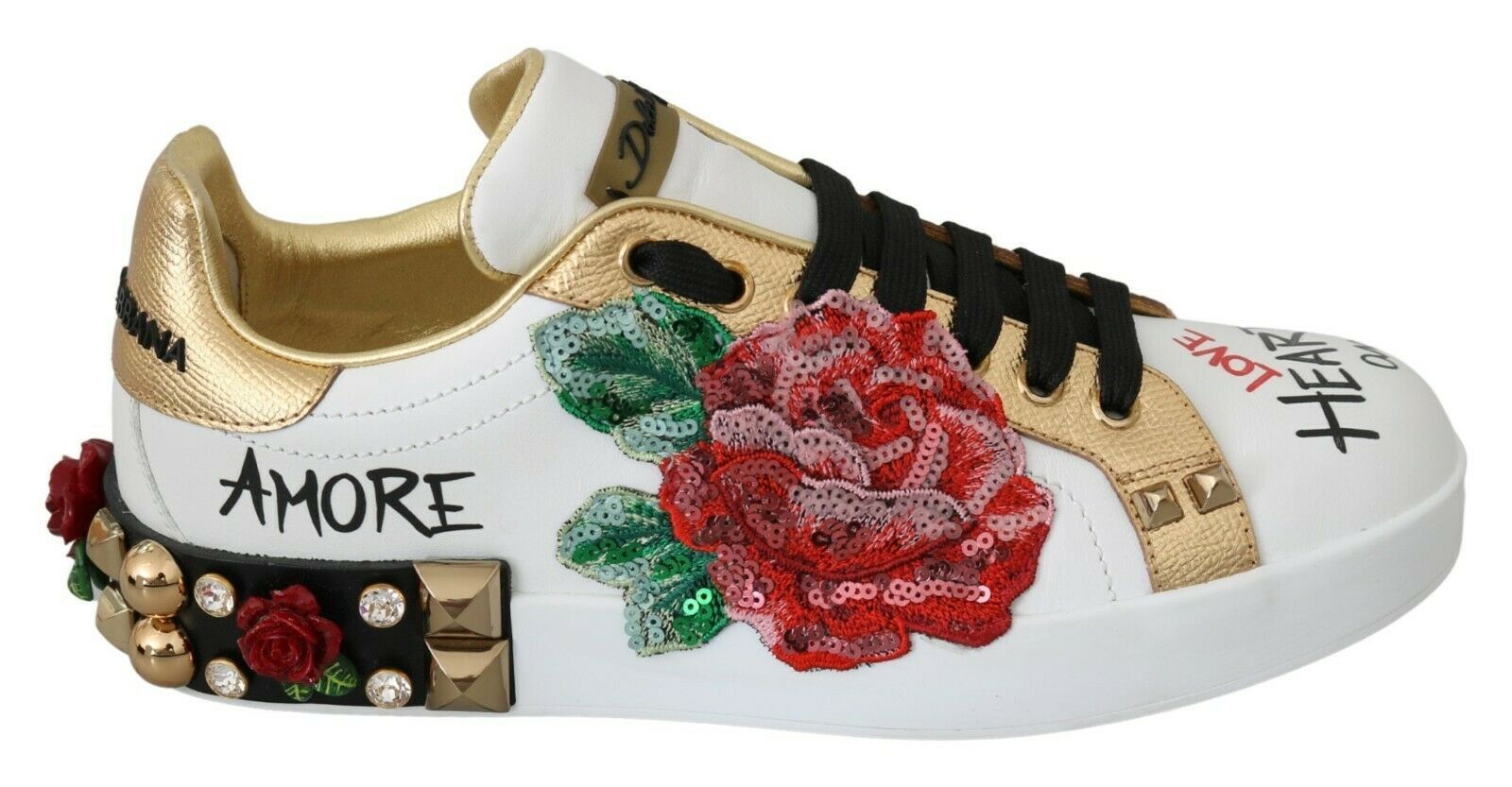 Dolce & Gabbana Elegant Sequined Floral Leather Sneakers - ACCEXO