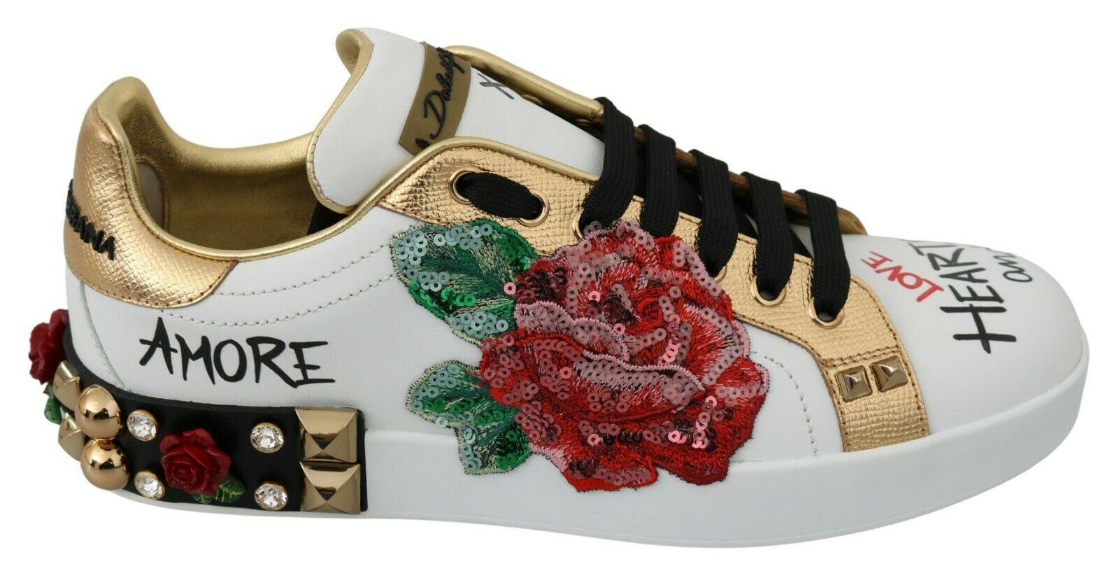 Dolce & Gabbana White Roses Sequined Crystal Womens Sneakers Shoes Secondary image