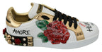 Dolce & Gabbana Elegant Sequined Floral Leather Sneakers - ACCEXO