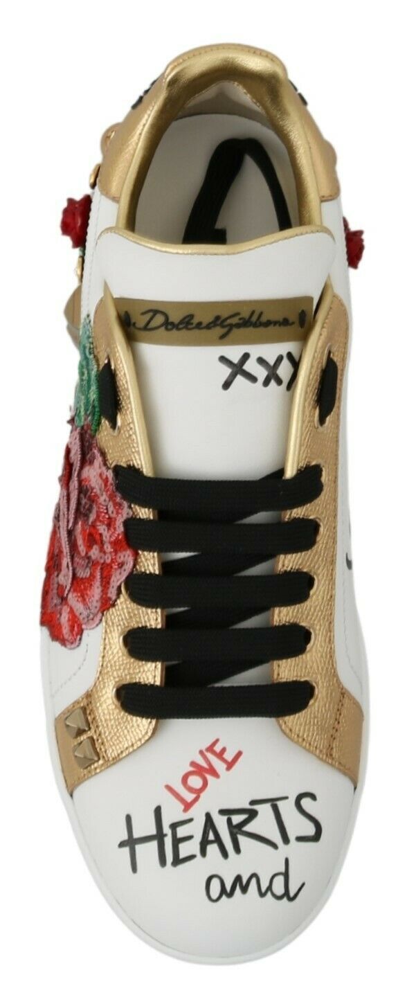 Dolce & Gabbana Elegant Sequined Floral Leather Sneakers - ACCEXO
