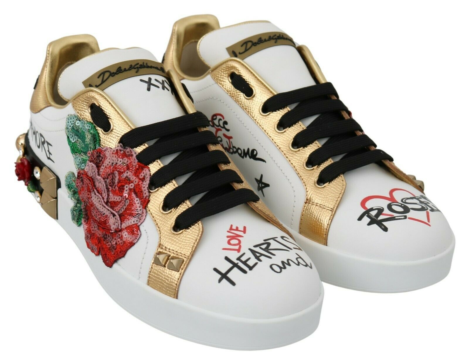 Dolce & Gabbana Elegant Sequined Floral Leather Sneakers - ACCEXO