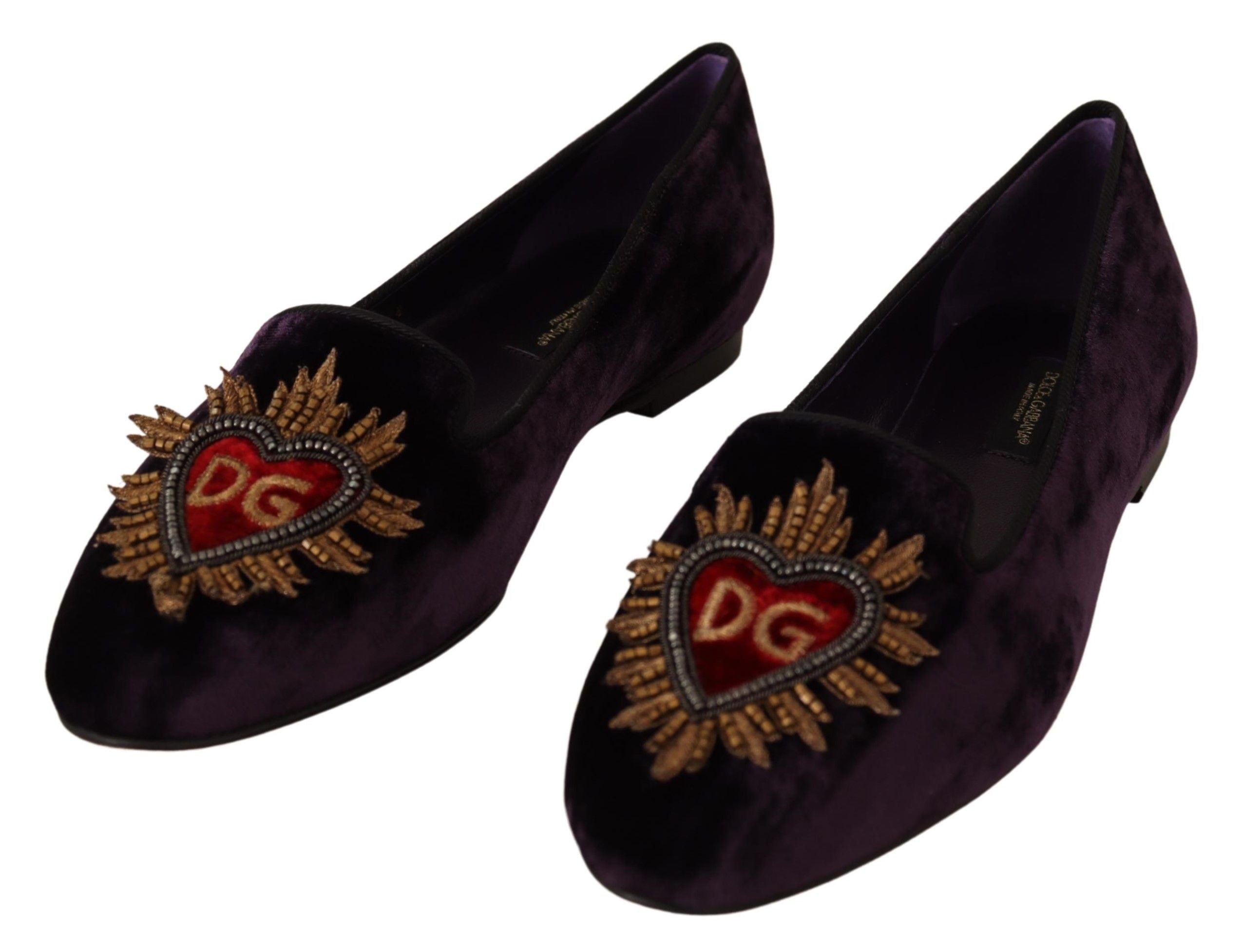 Dolce & Gabbana Purple Velvet DG Heart Loafers Flats Shoes Secondary image
