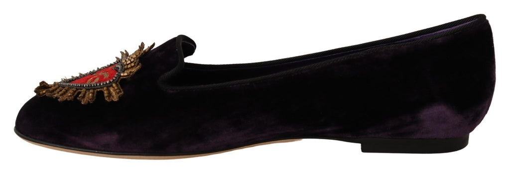 Dolce & Gabbana Chic Purple Velvet Loafers with Heart Detail - ACCEXO