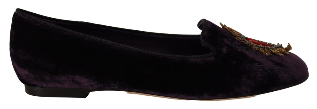 Dolce & Gabbana Chic Purple Velvet Loafers with Heart Detail - ACCEXO