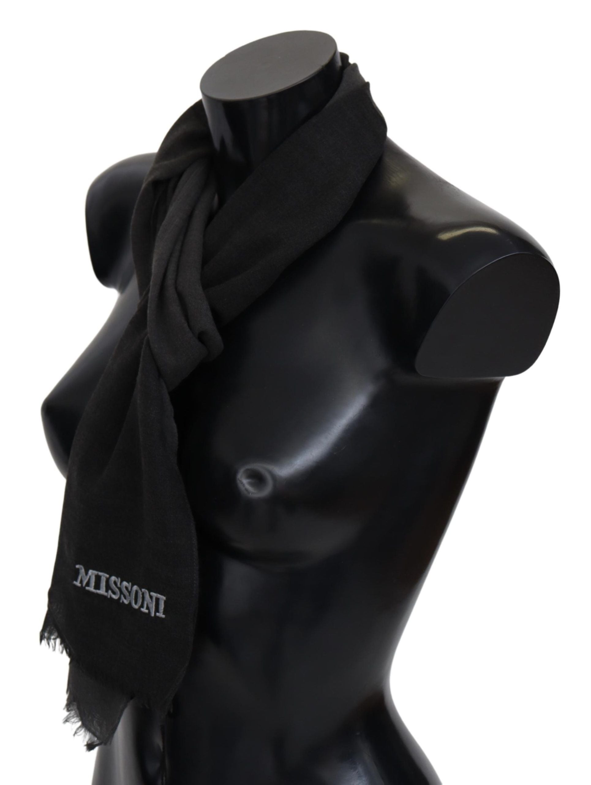 Missoni Elegant Black Wool Scarf with Fringes - ACCEXO