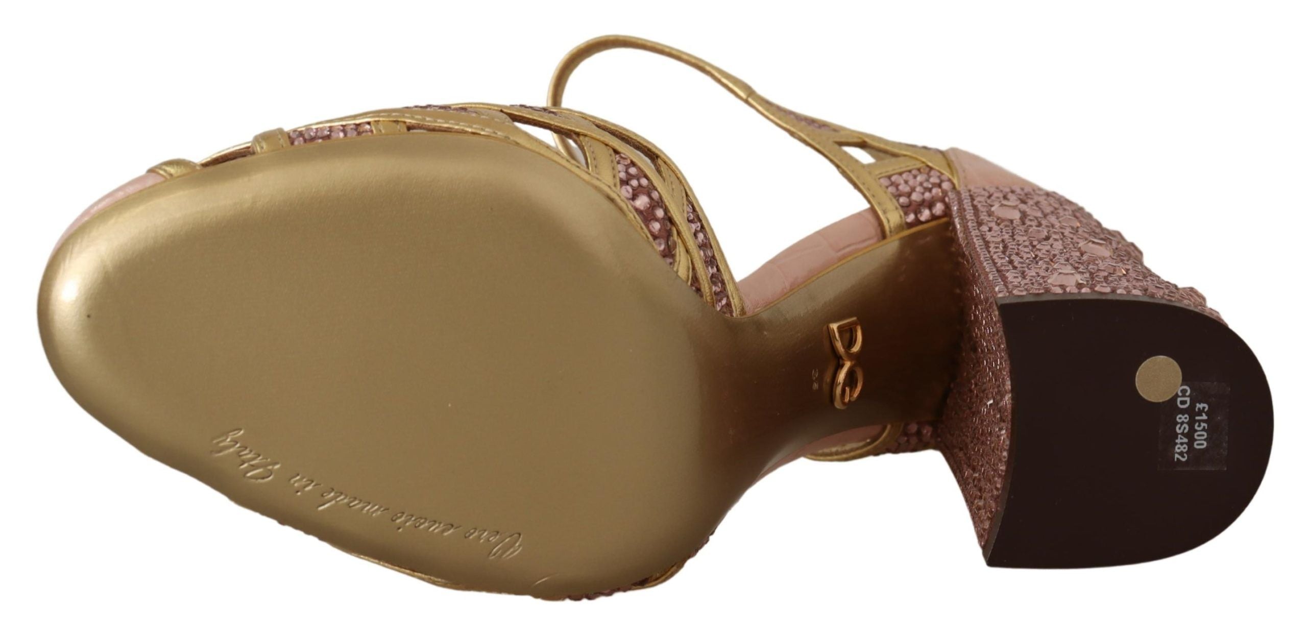 Dolce & Gabbana Silk-Infused Leather Crystal Pumps in Pink Gold - ACCEXO