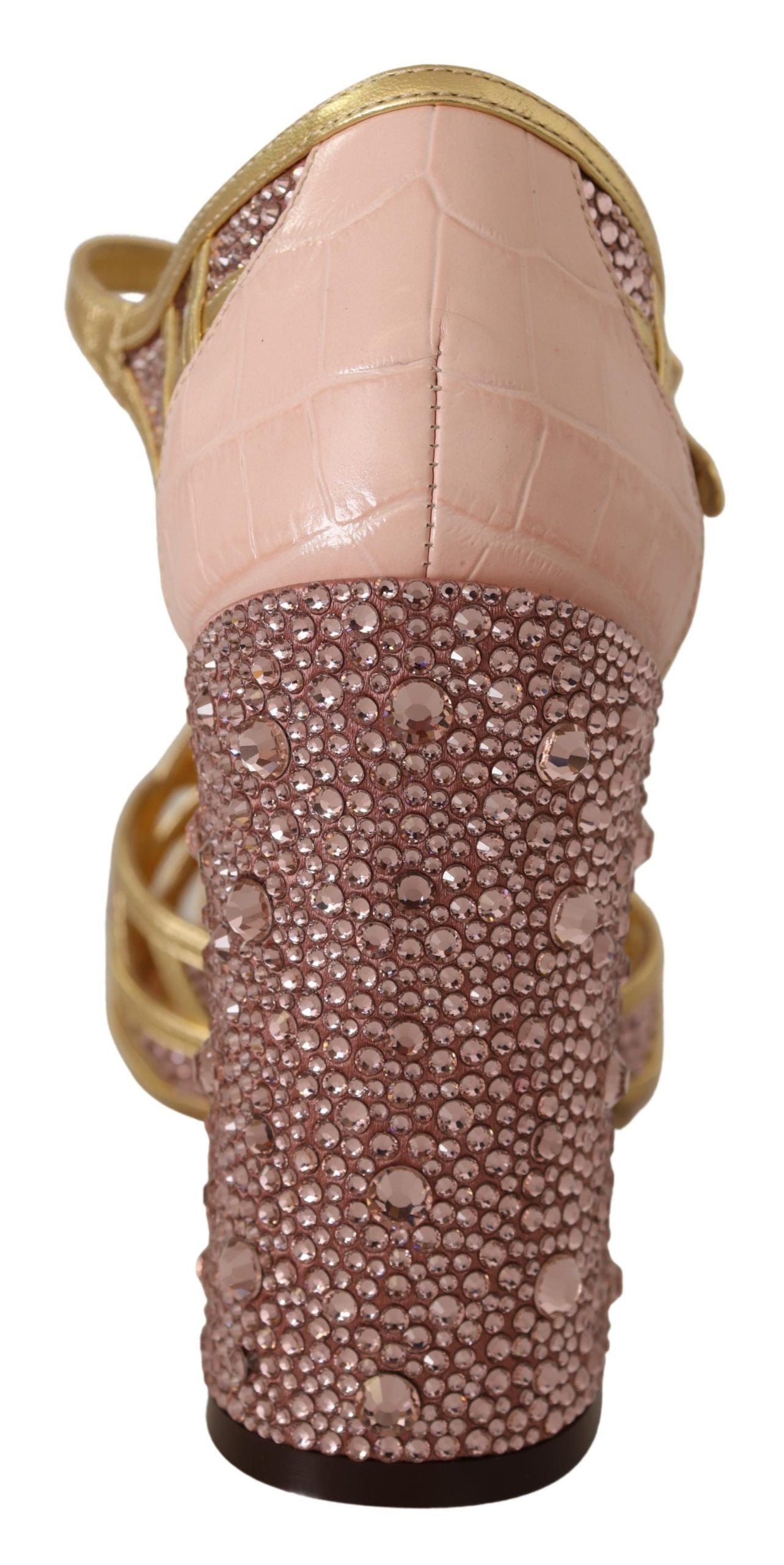Dolce & Gabbana Silk-Infused Leather Crystal Pumps in Pink Gold - ACCEXO