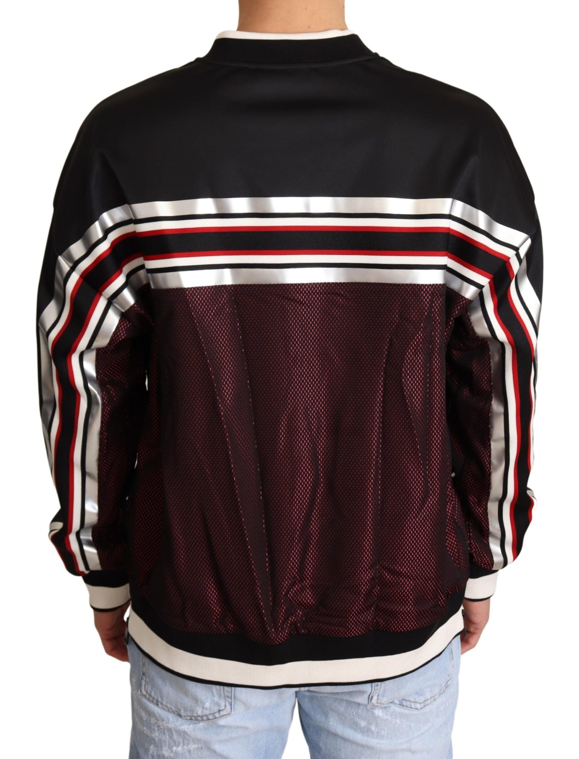 Dolce & Gabbana Black Red Mesh Sport Pullover Crewneck Sweater for Men
