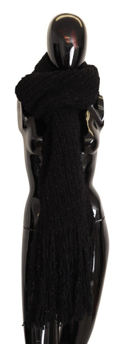 Dolce & Gabbana Black Virgin Wool Knitted Wrap Shawl Scarf for Women