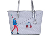 Michael Kors Jet Set Girls Print Medium Signature PVC Carryall Shoulder Tote Handbag (Bright White Multi) - ACCEXO