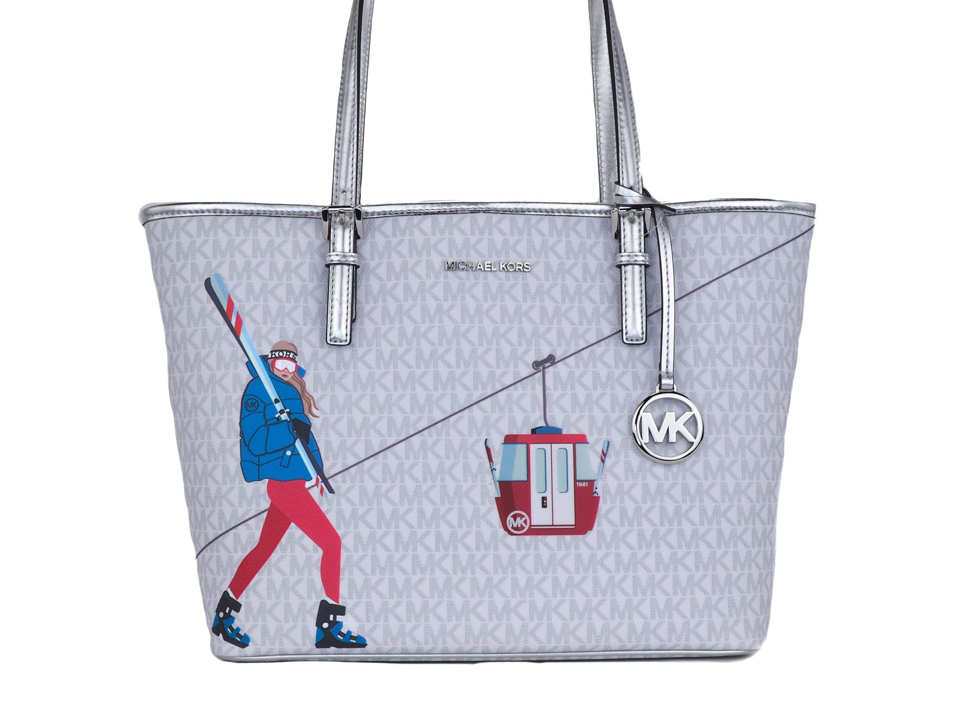 Michael Kors Jet Set Girls Print Medium Signature PVC Carryall Shoulder Tote Handbag (Bright White Multi) - ACCEXO