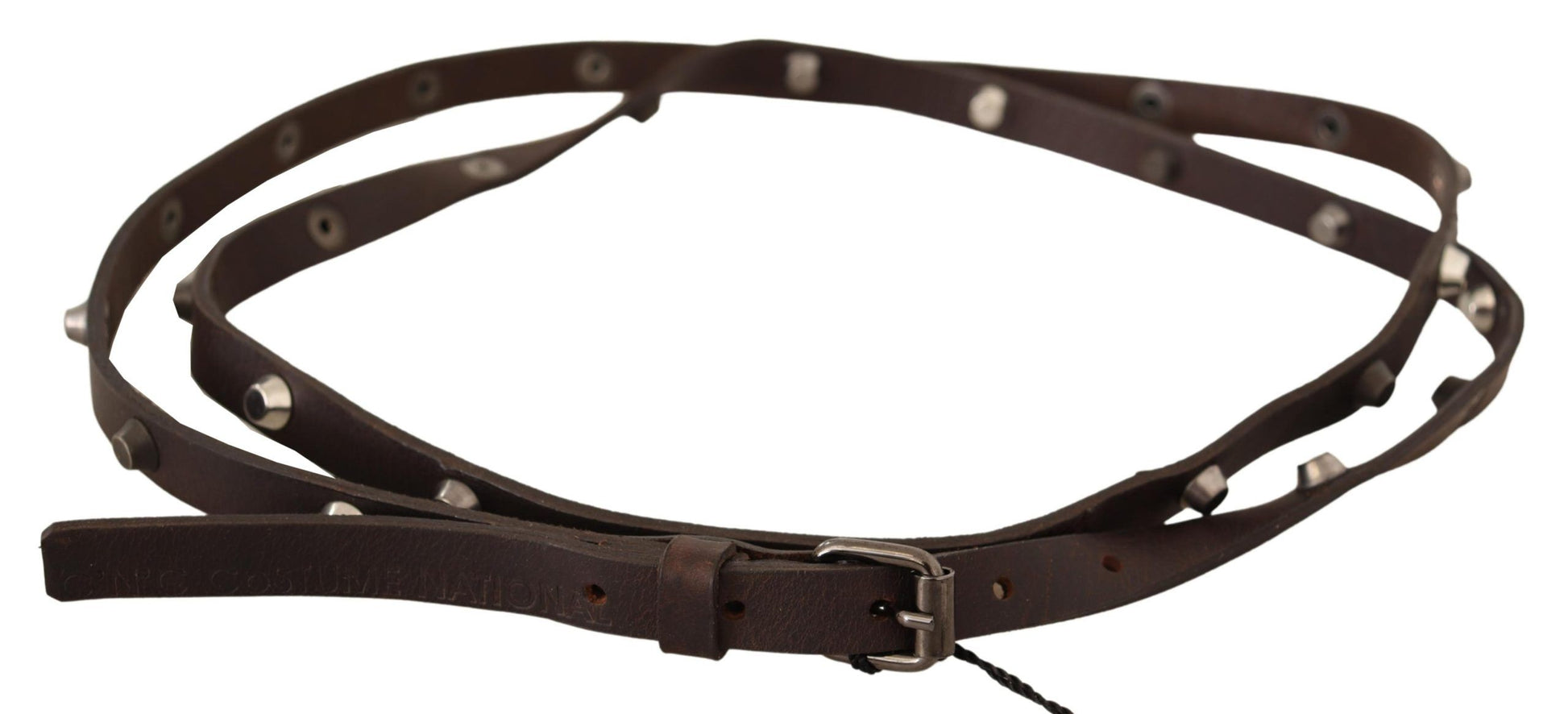 Costume National Chic Brown Leather Fashion Belt with Silver Buckle - ACCEXO