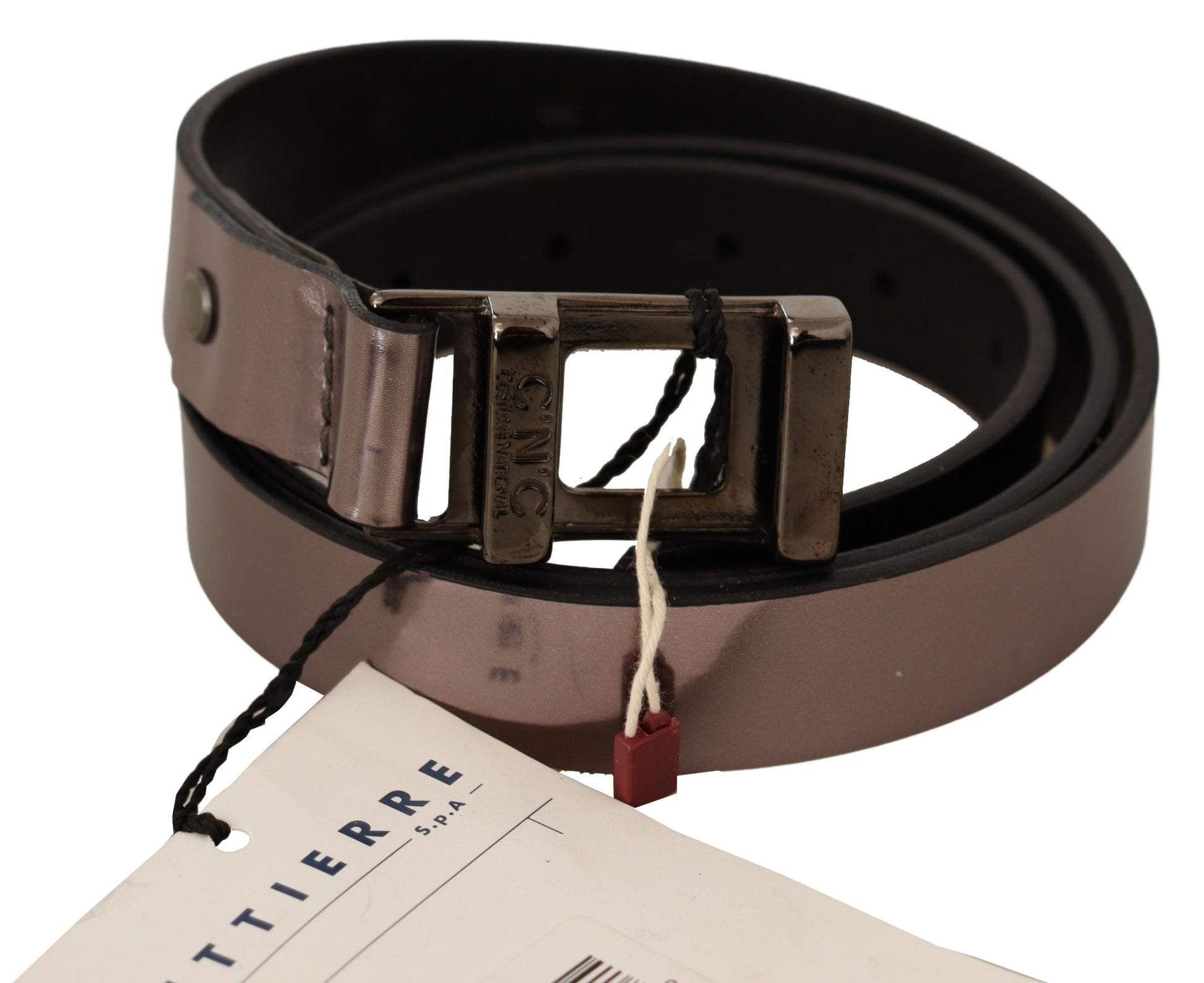 Costume National Chic Pink Metallic Leather Belt with Bronze Buckle - ACCEXO