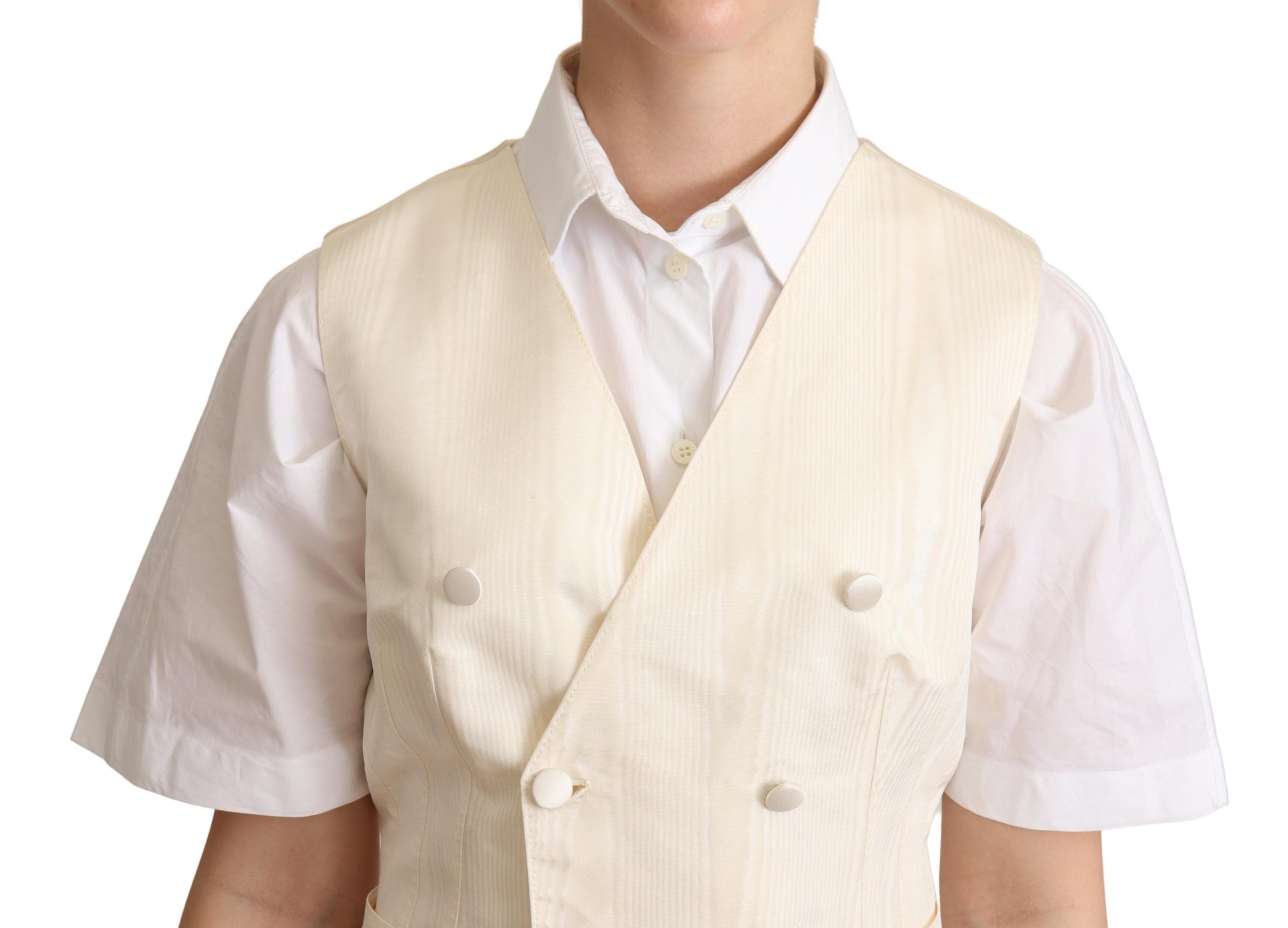 Dolce & Gabbana Beige Silk Blend Sleeveless Vest Luxury Waistcoat - ACCEXO