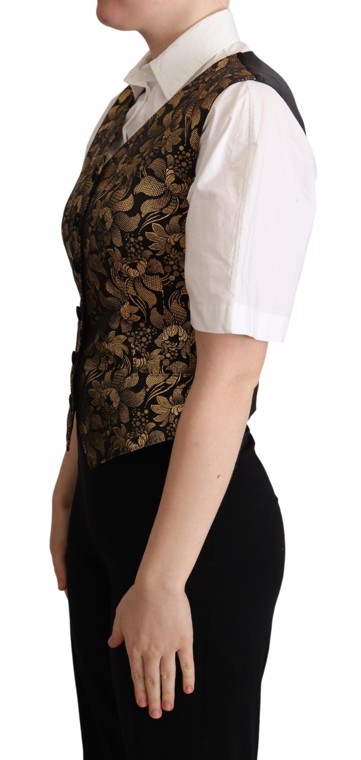 Dolce & Gabbana Black Gold Jacquard Silk Waistcoat Vest Secondary image