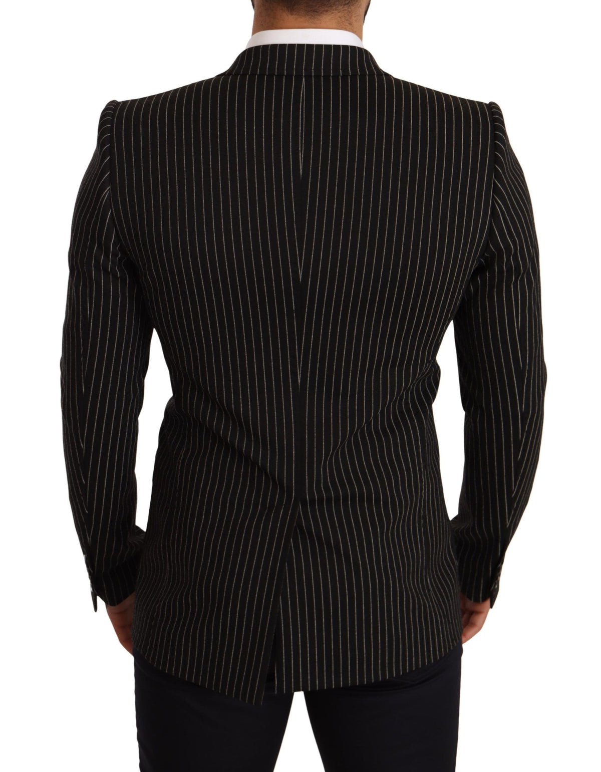 Dolce & Gabbana Dark Gray White Striped Slim Fit Coat Blazer