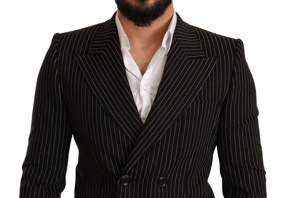 Dolce & Gabbana Dark Gray White Striped Slim Fit Coat Blazer