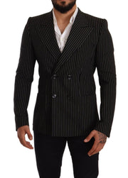 Dolce & Gabbana Dark Gray White Striped Slim Fit Coat Blazer