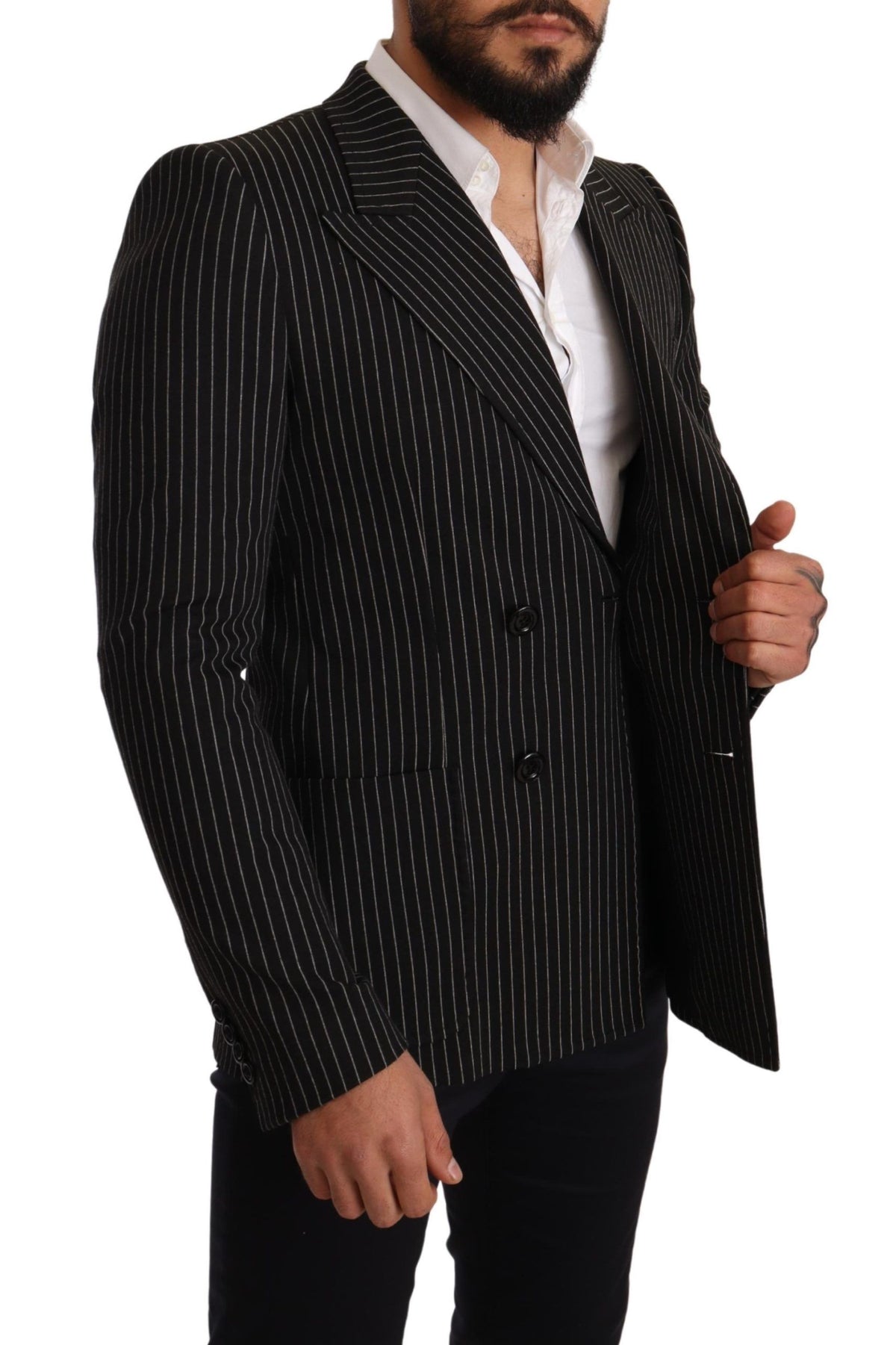 Dolce & Gabbana Dark Gray White Striped Slim Fit Coat Blazer