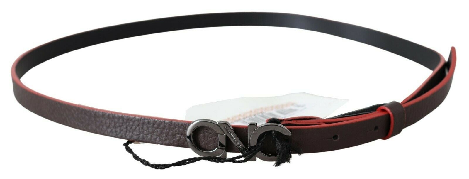 Costume National Maroon & Black Italian Leather Fashion Belt - ACCEXO