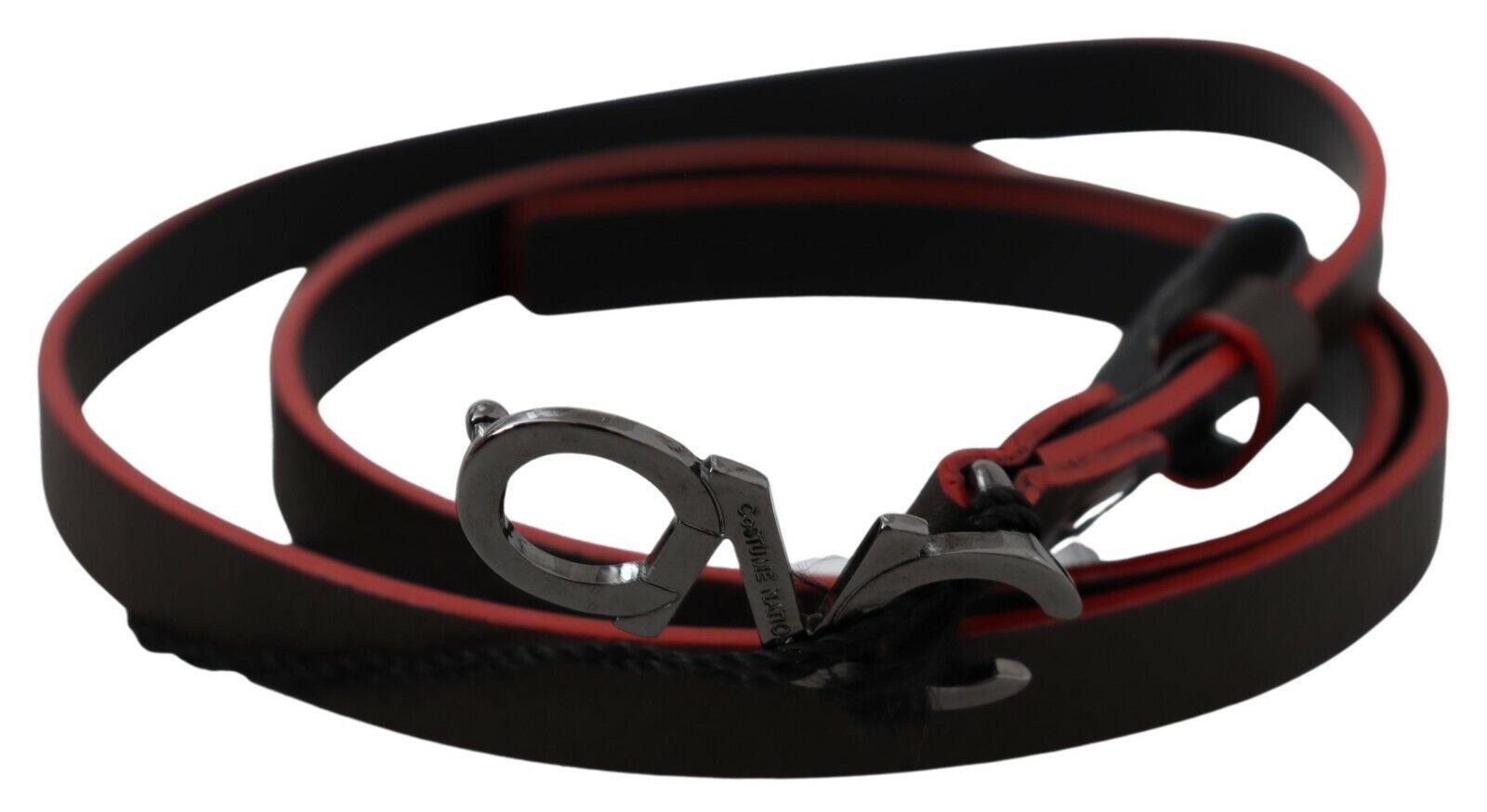 Costume National Maroon & Black Italian Leather Fashion Belt - ACCEXO