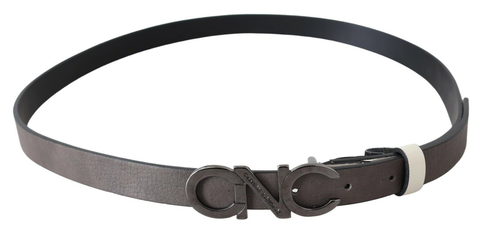 Costume National Metallic Gray Italian Leather Fashion Belt - ACCEXO