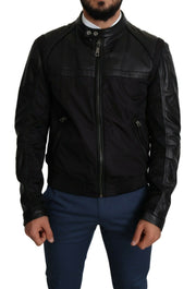 Dolce & Gabbana Elegant Black Bomber with Leather Accents - ACCEXO