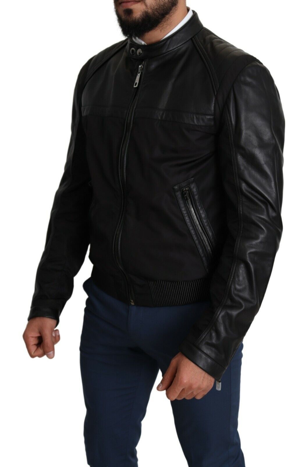 Dolce & Gabbana Elegant Black Bomber with Leather Accents - ACCEXO