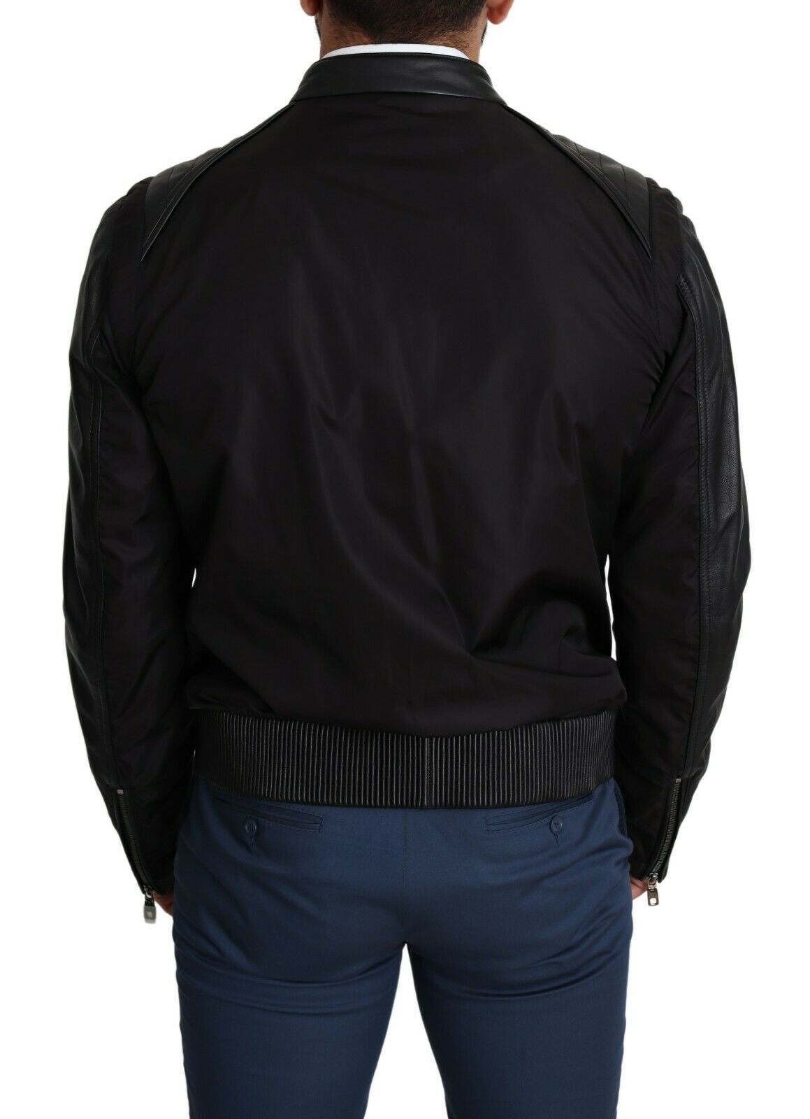 Dolce & Gabbana Elegant Black Bomber with Leather Accents - ACCEXO