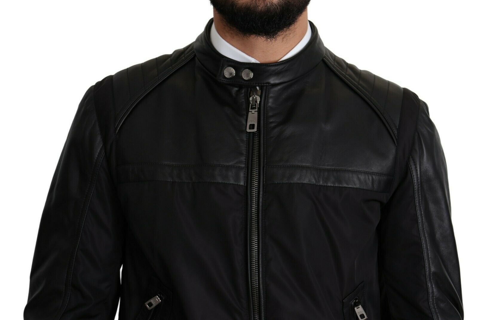 Dolce & Gabbana Elegant Black Bomber with Leather Accents - ACCEXO