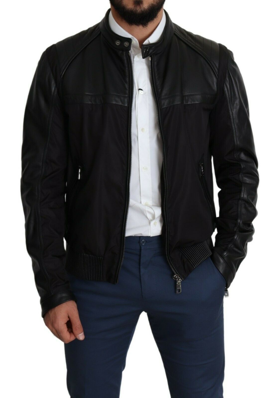 Dolce & Gabbana Elegant Black Bomber with Leather Accents - ACCEXO