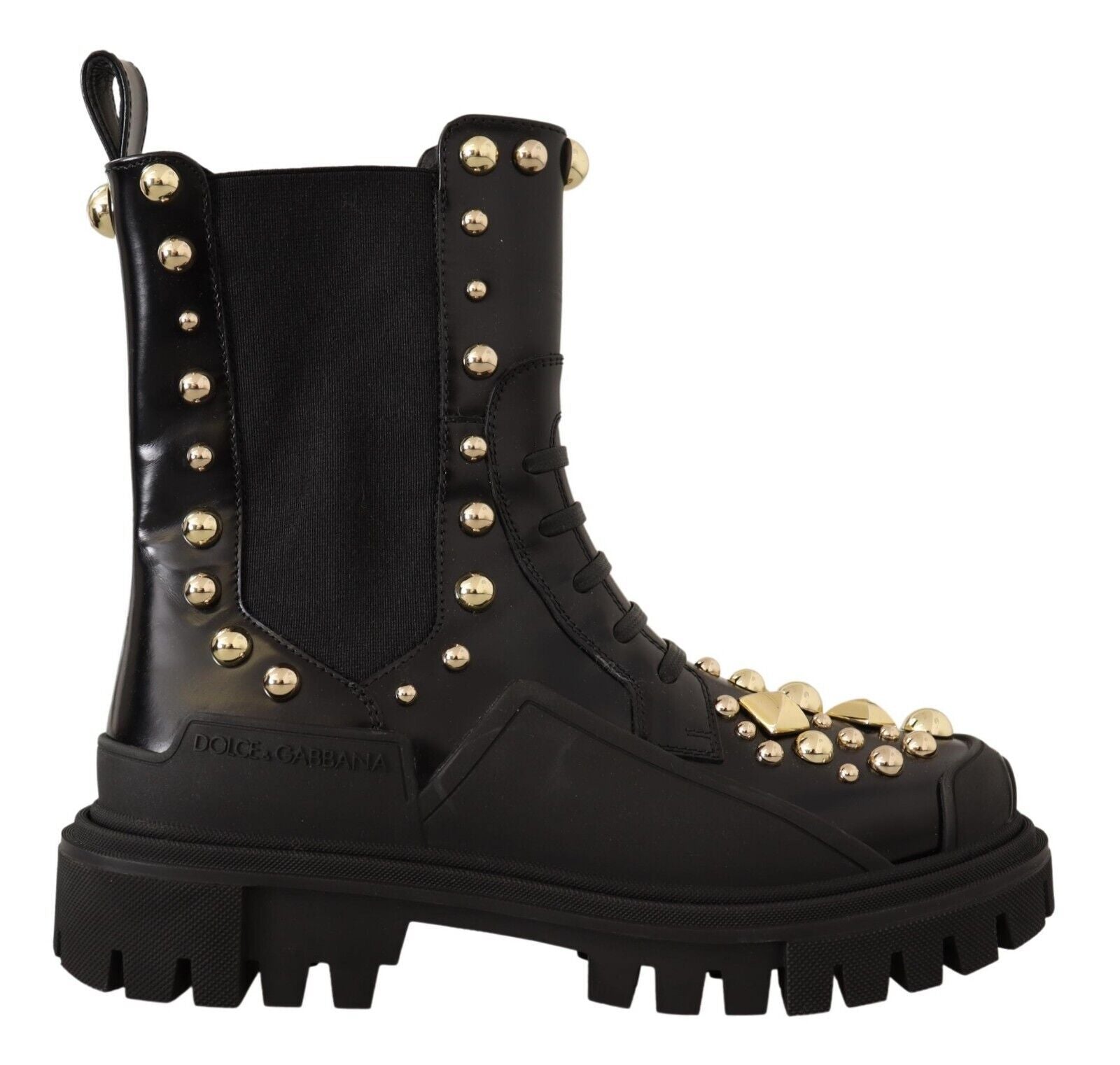 Dolce & Gabbana Studded Leather Combat Boots with Embroidery - ACCEXO Main image