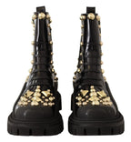 Dolce & Gabbana Studded Leather Combat Boots with Embroidery - ACCEXO