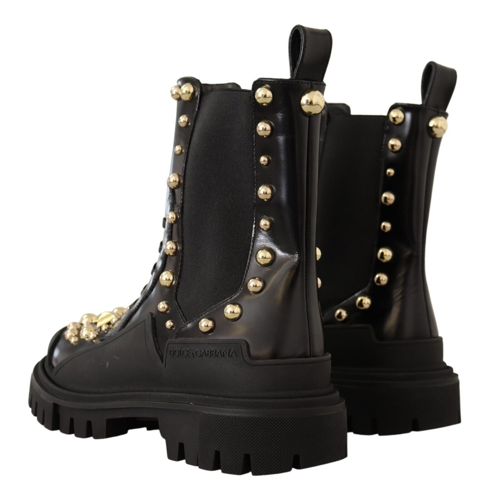 Dolce & Gabbana Studded Leather Combat Boots with Embroidery - ACCEXO