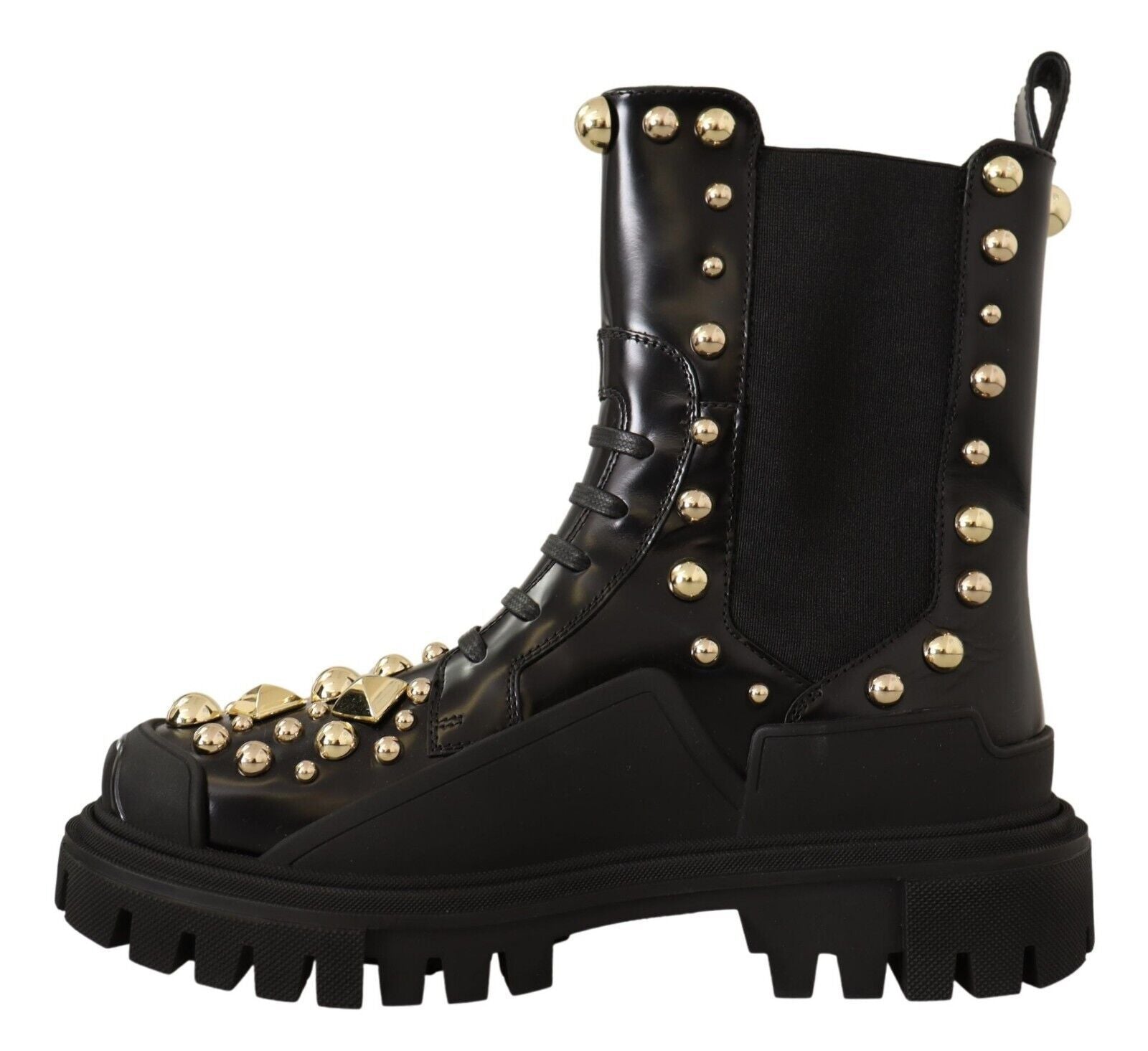 Dolce & Gabbana Studded Leather Combat Boots with Embroidery - ACCEXO