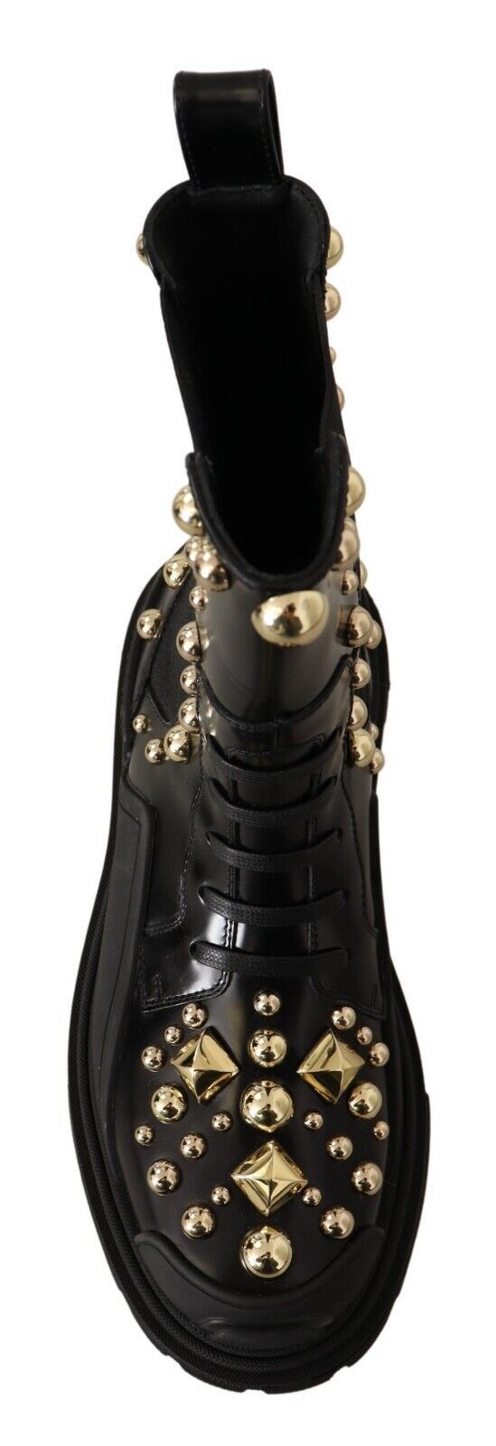 Dolce & Gabbana Studded Leather Combat Boots with Embroidery - ACCEXO